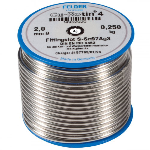Měkká pájka, S-Sn97Ag3, 2mm, 250g, se stříbrem